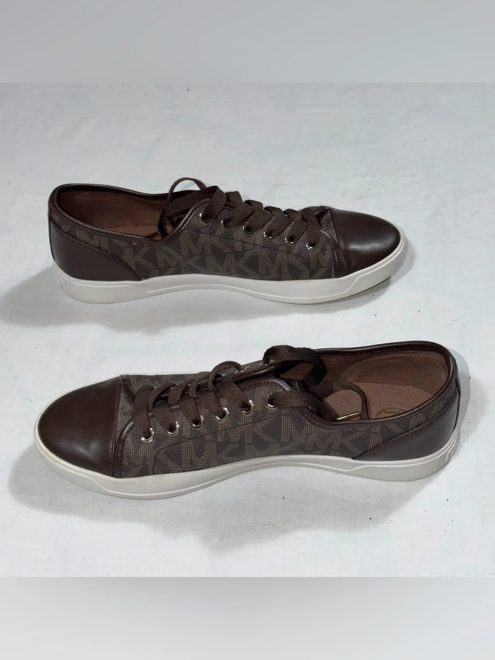 Michael Kors City MK Monogram Sneakers Women 9.5M Brown Leather Lace Up